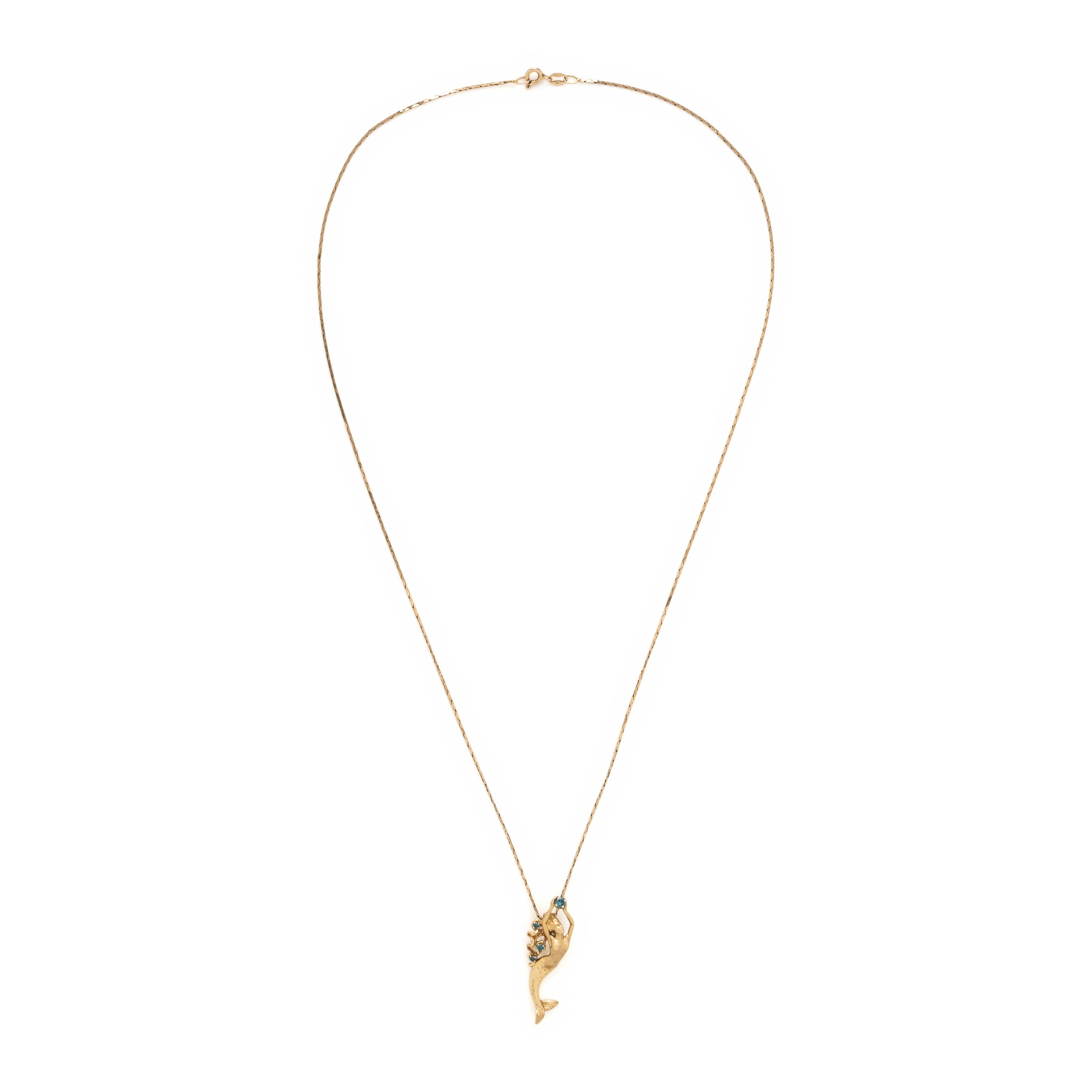 Steven Douglas, Treated Blue Diamond and Yellow Gold Mermaid Pendant Necklace