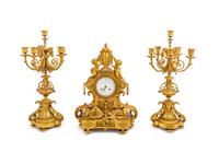 A Louis XVI Style Gilt Bronze Clock Garniture