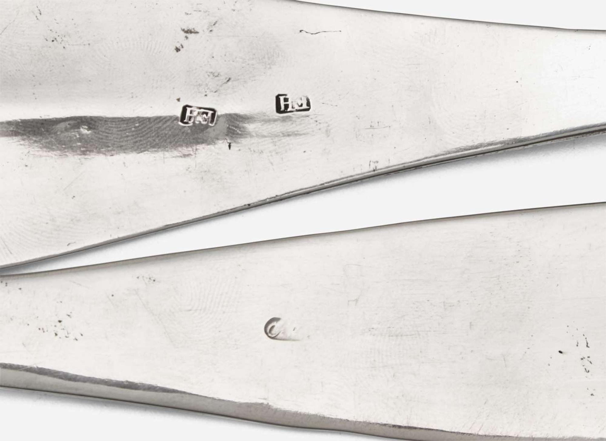 A set of six Federal silver fiddle-back tablespoons together with two large Federal silver serving spoons, early 19th century