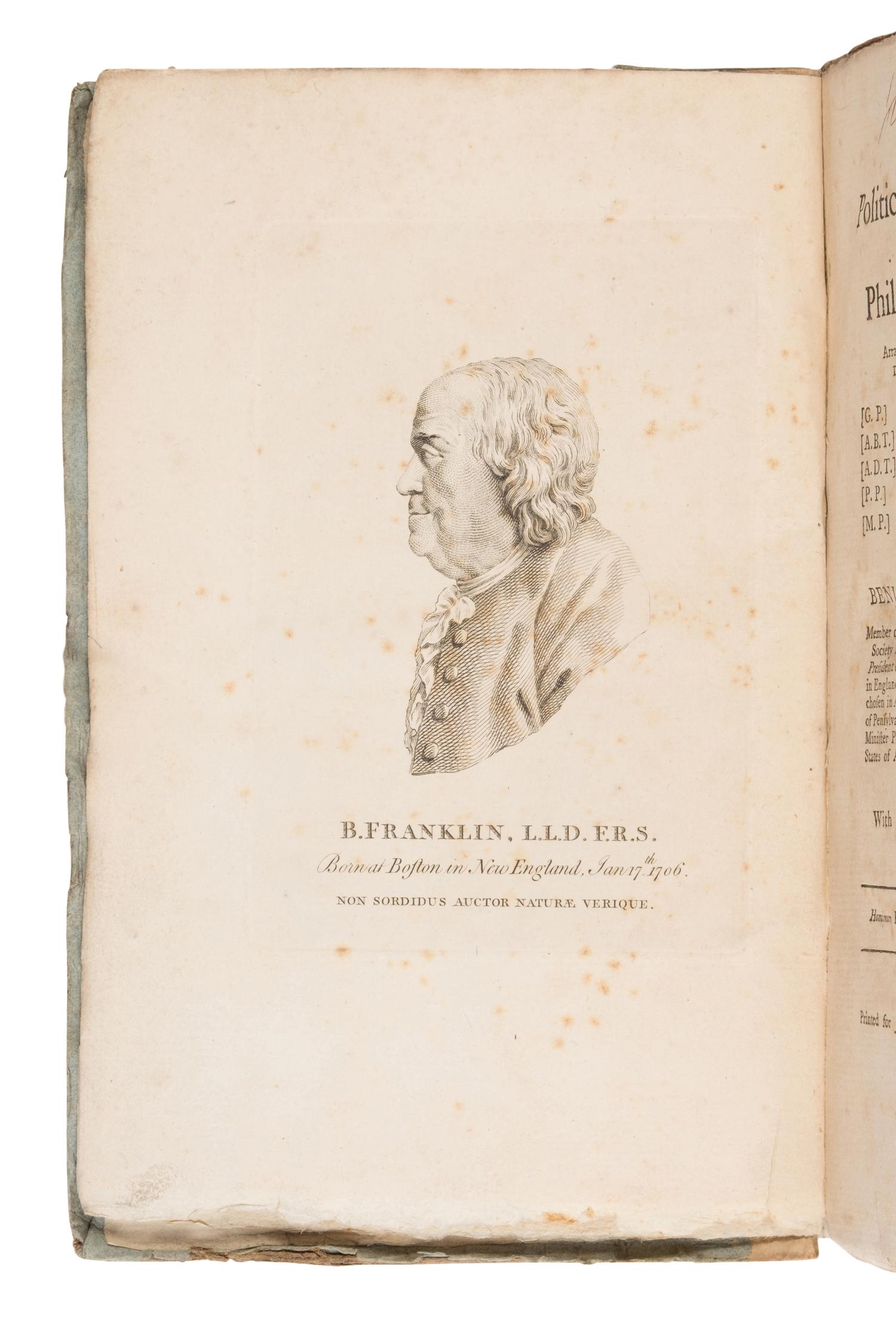Franklin, Benjamin (1706-1790). Political, Miscellaneous, and Philosophical Pieces... London: J. Johnson 1779.