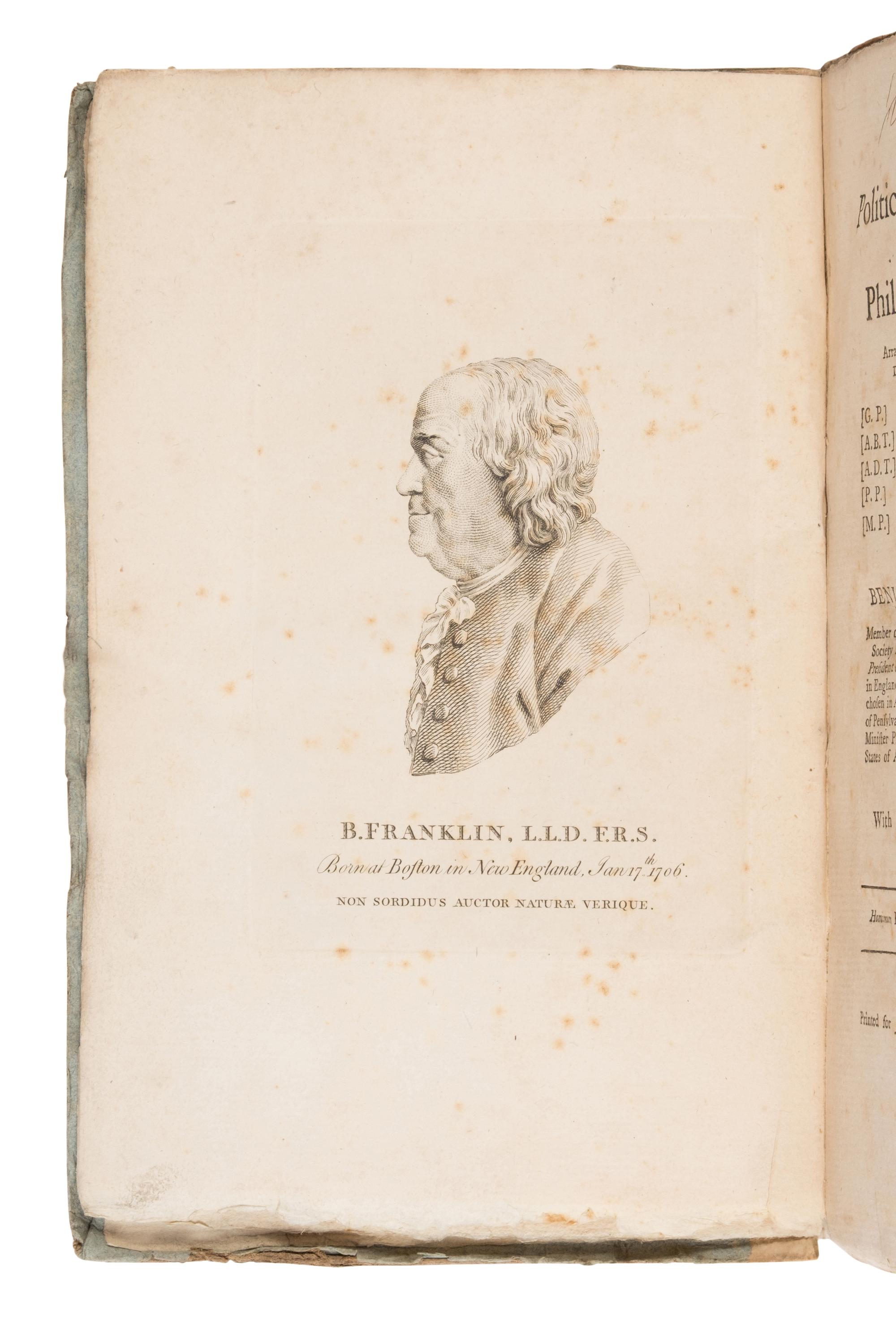 Franklin, Benjamin (1706-1790). Political, Miscellaneous, and Philosophical Pieces... London: J. Johnson 1779.