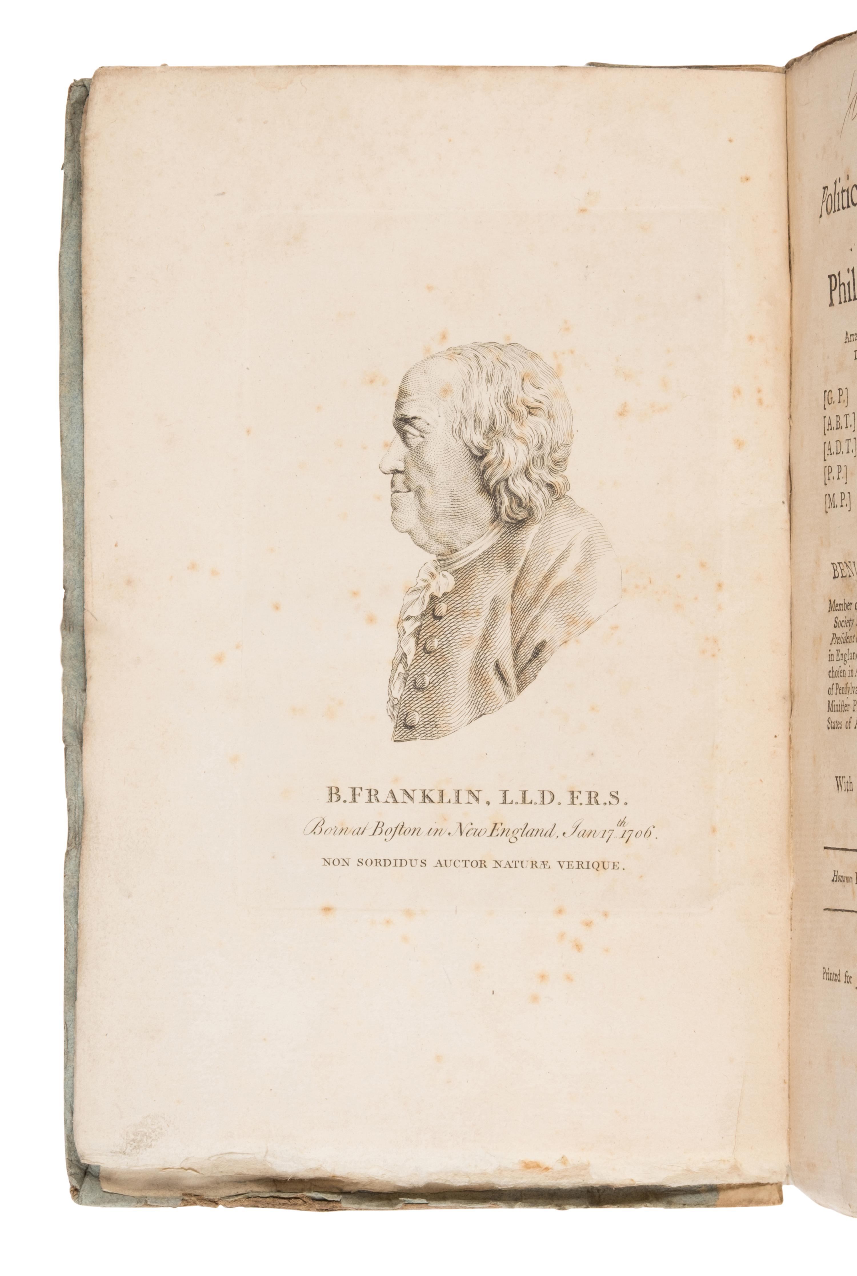 Franklin, Benjamin (1706-1790). Political, Miscellaneous, and Philosophical Pieces... London: J. Johnson 1779.