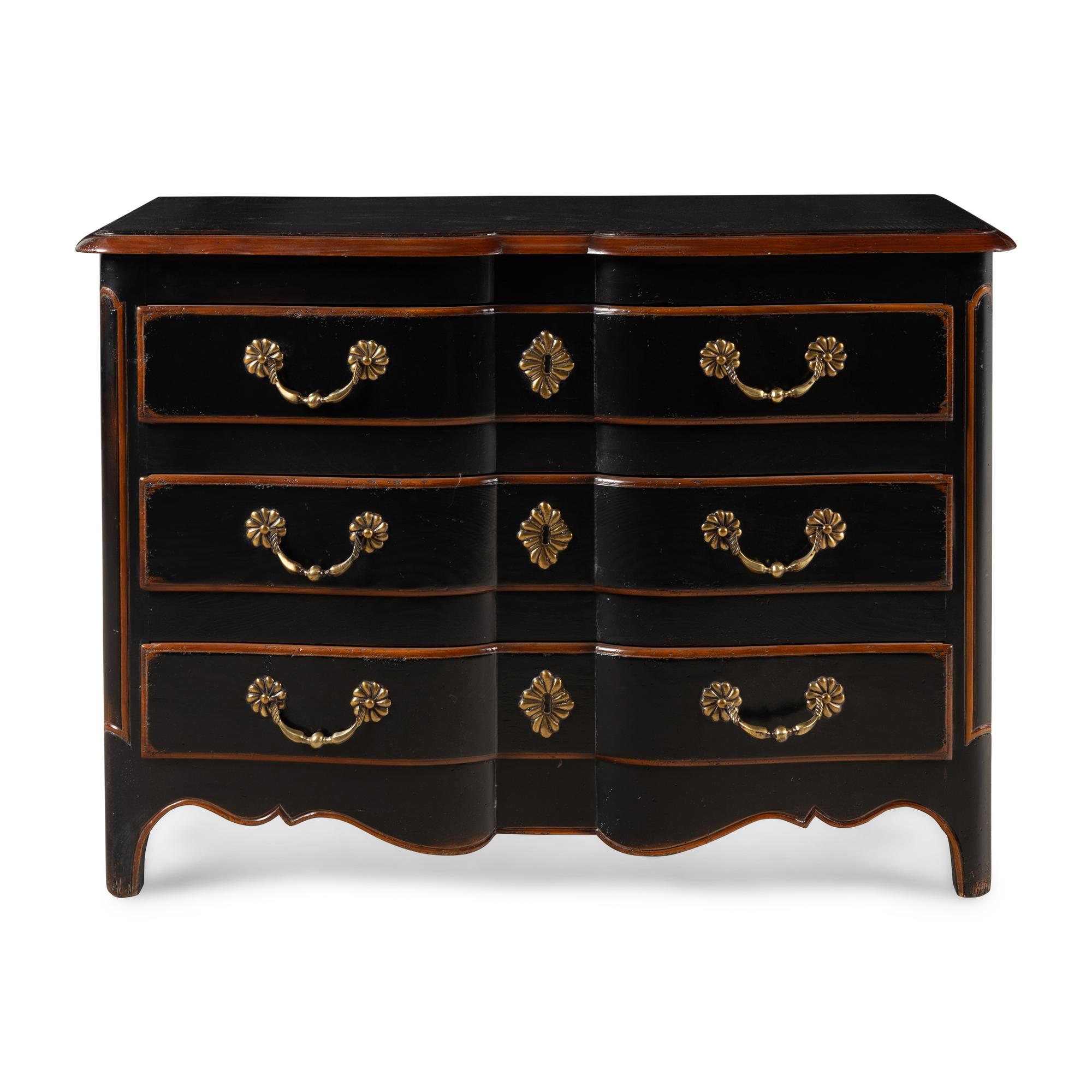 A French Provincial Style Walnut and Ebonized Commode