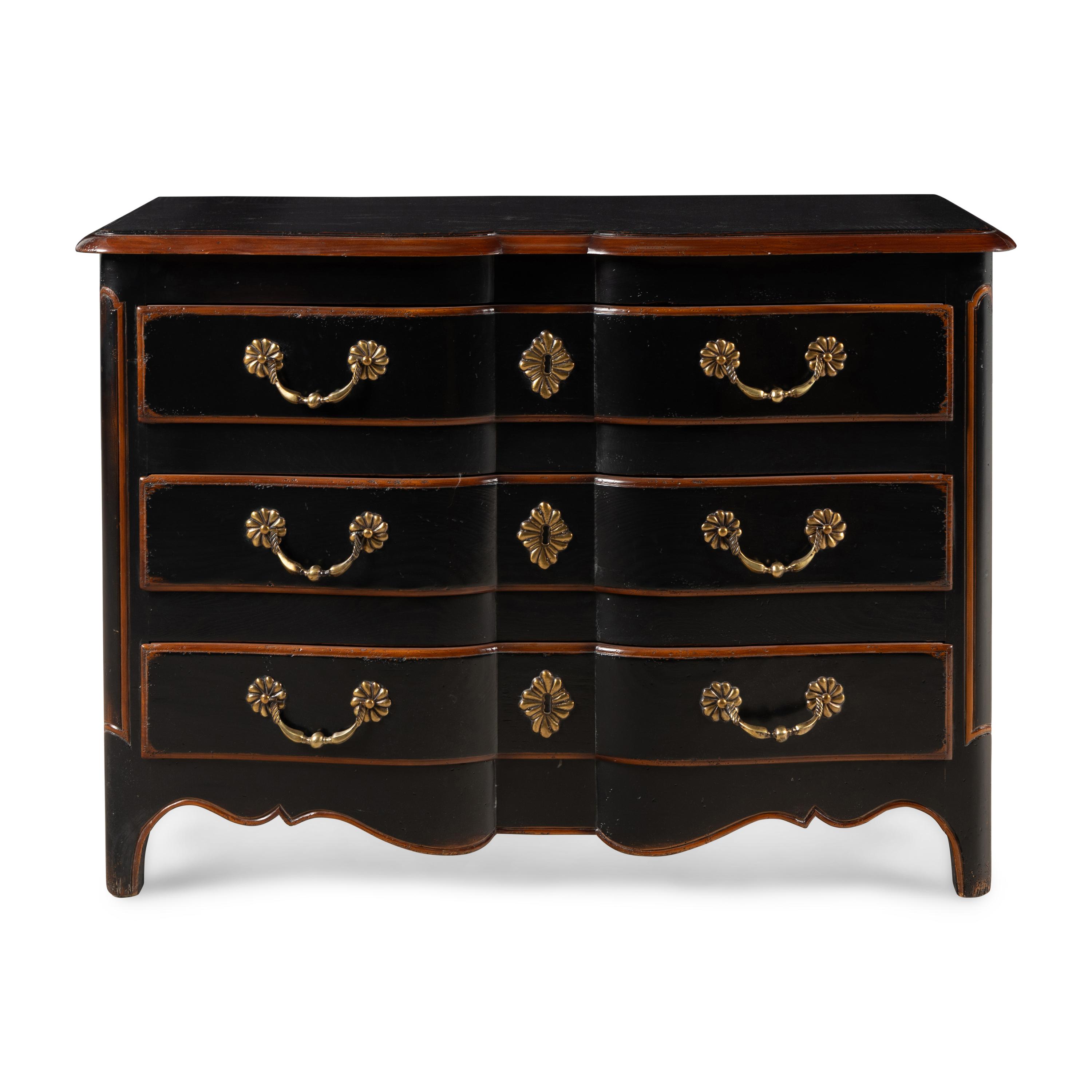 A French Provincial Style Walnut and Ebonized Commode