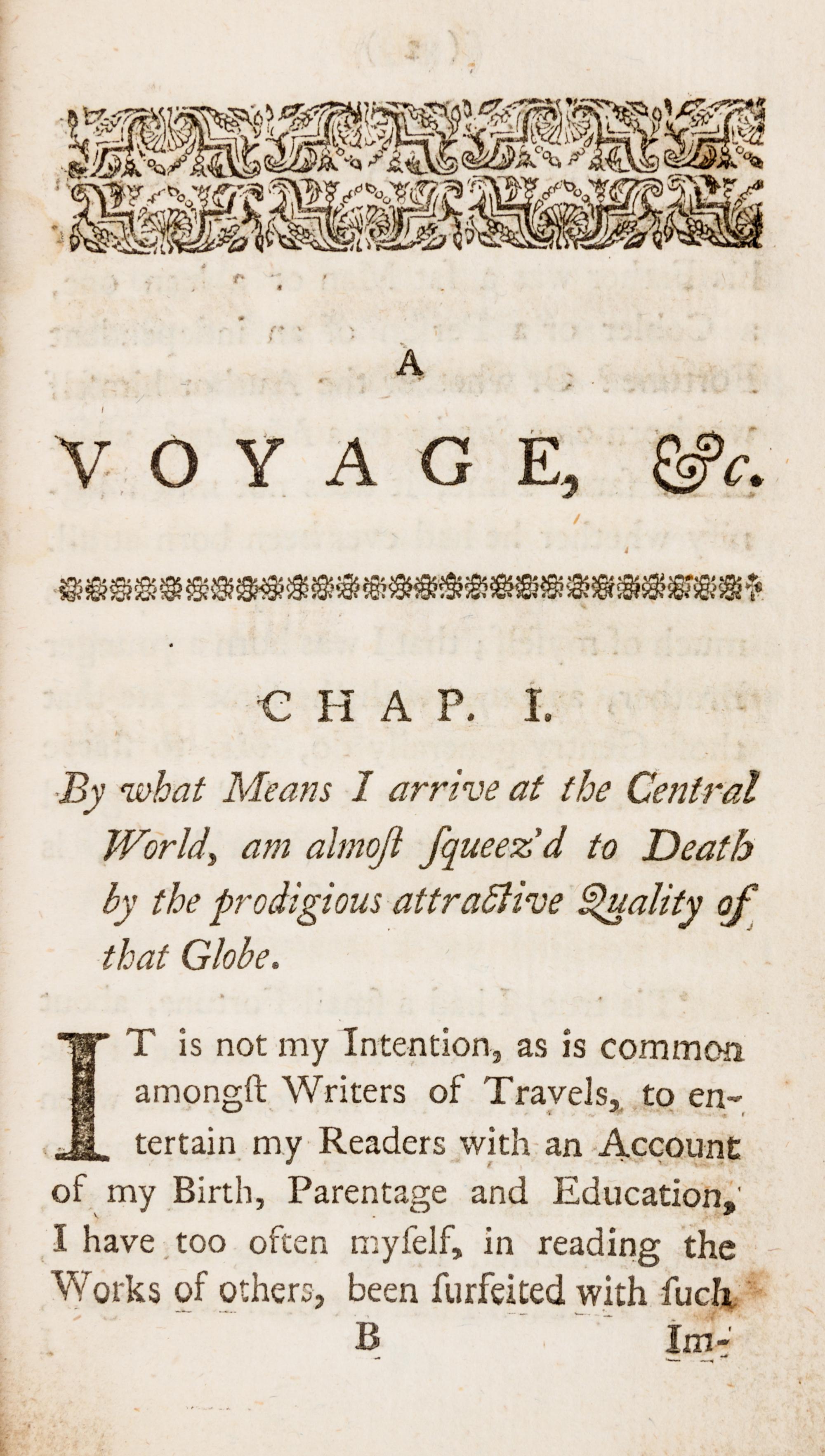 ANONYMOUS. A Voyage to the World in the Centre of the Earth... London, 1755.