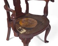 A Queen Anne Walnut Compass-Seat Open Arm Chair