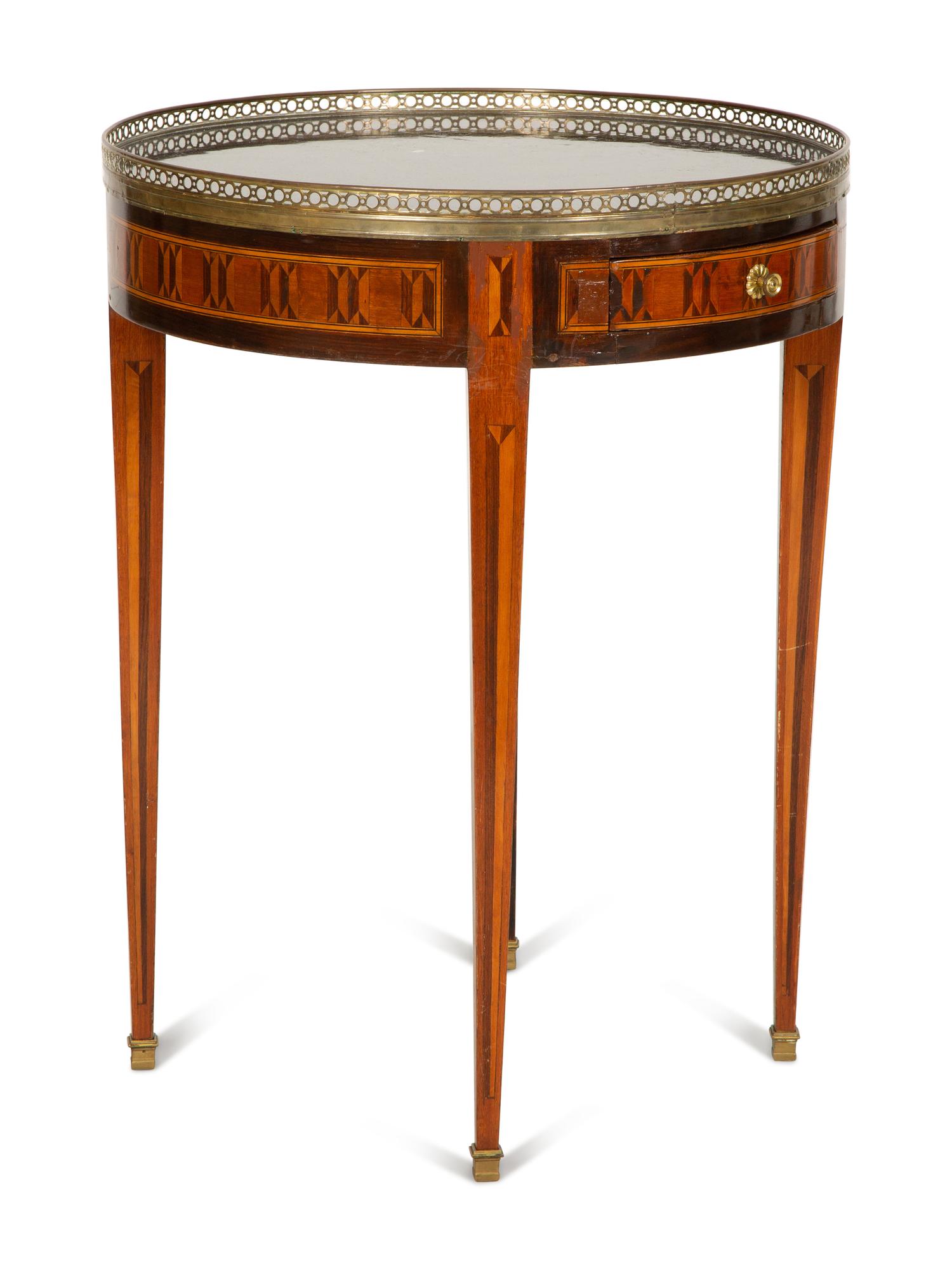 A Louis XVI Style Marquetry Marble-Top Gueridon