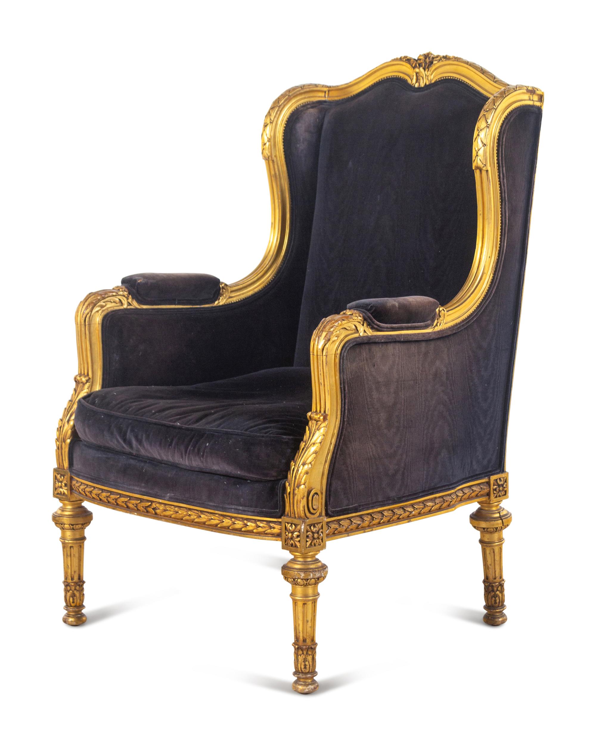 A Louis XVI Style Giltwood Bergère
