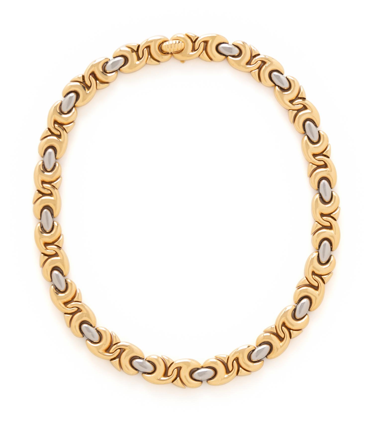 BULGARI, YELLOW GOLD AND STAINLESS STEEL NECKLACE