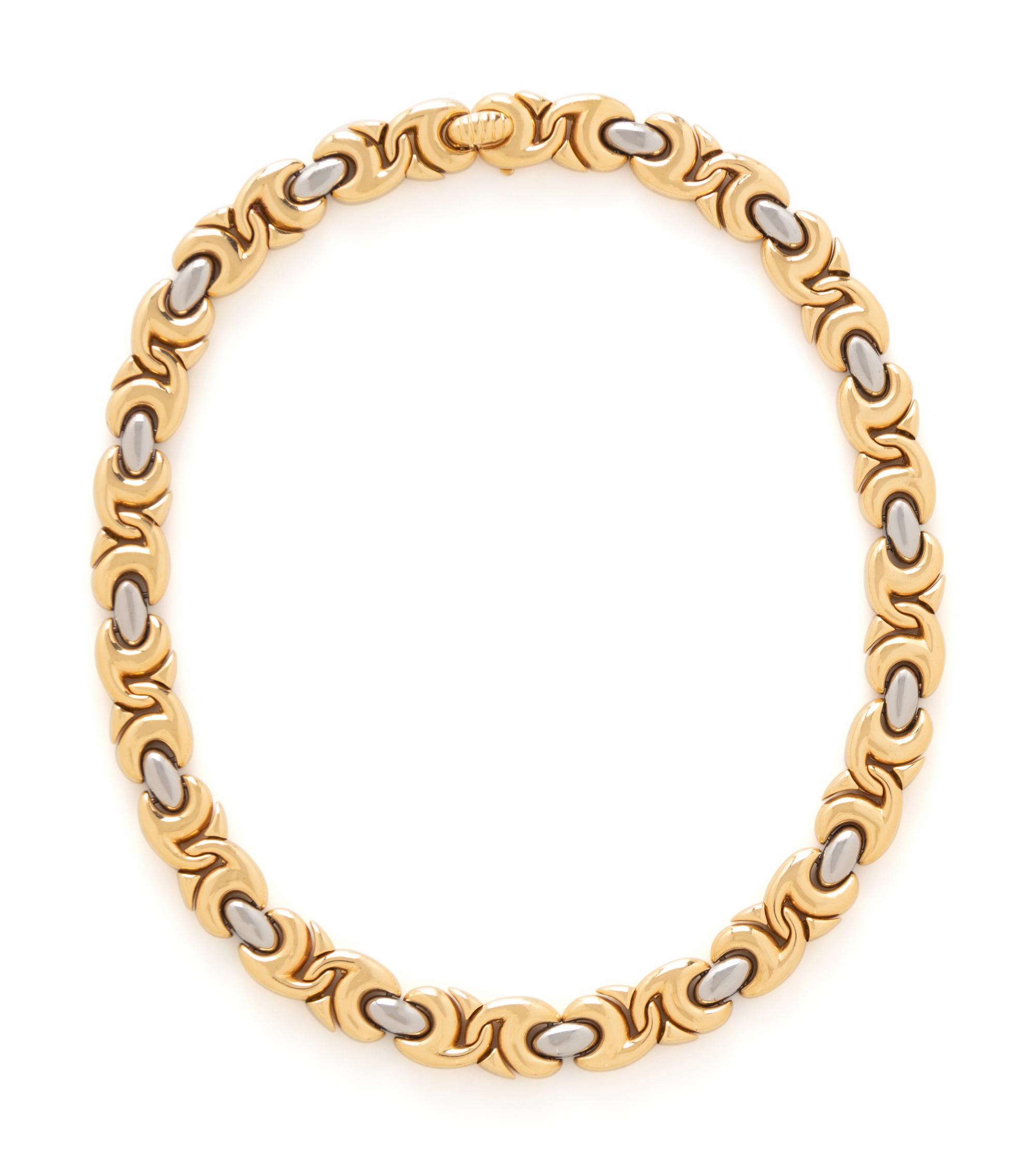BULGARI, YELLOW GOLD AND STAINLESS STEEL NECKLACE