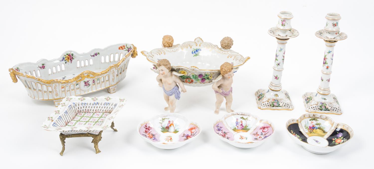 A Group of Continental Porcelain Articles Width of widest 13 inches.
