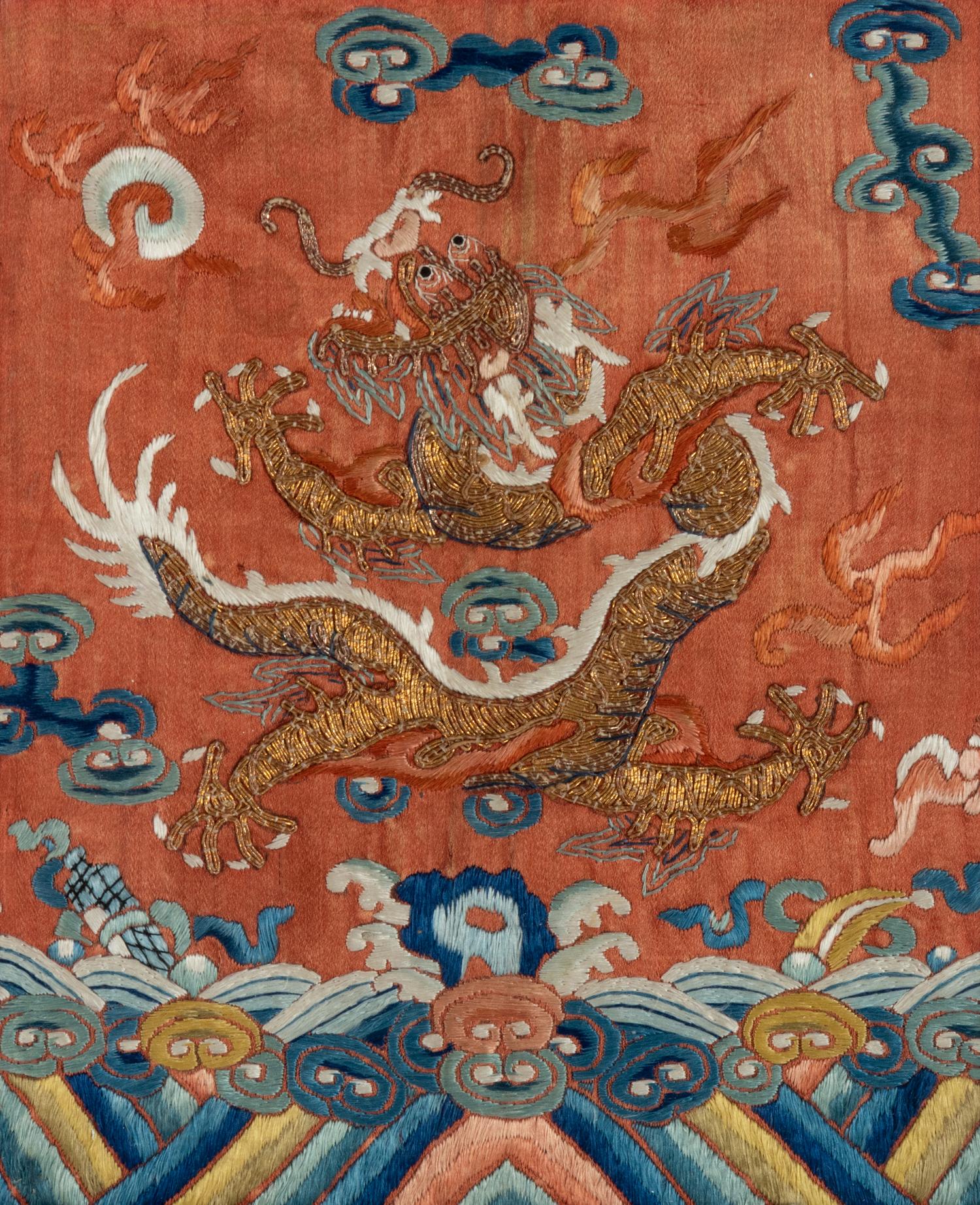Two Chinese Embroidered Silk Panels
