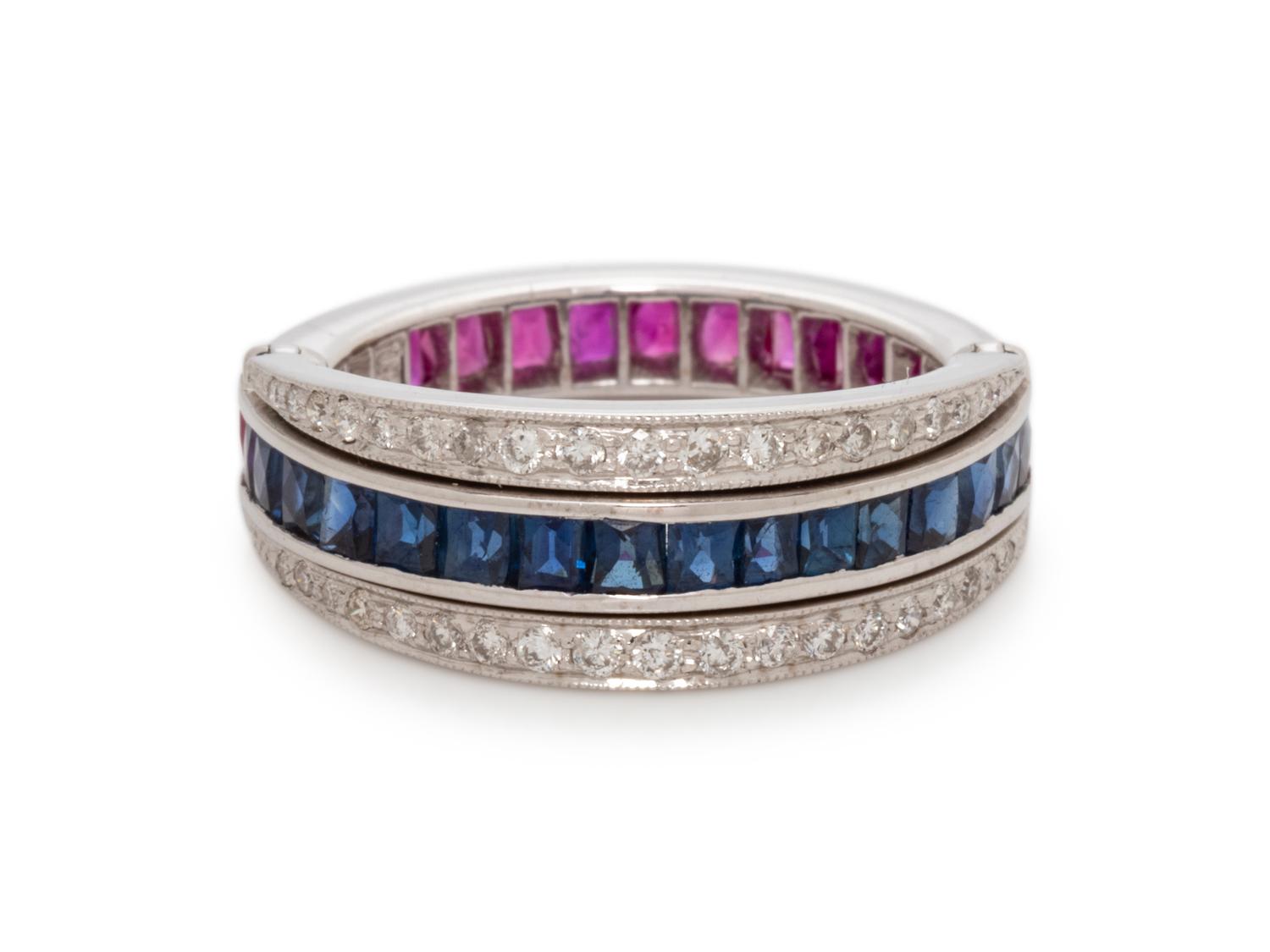 RUBY, SAPPHIRE AND DIAMOND FLIP RING