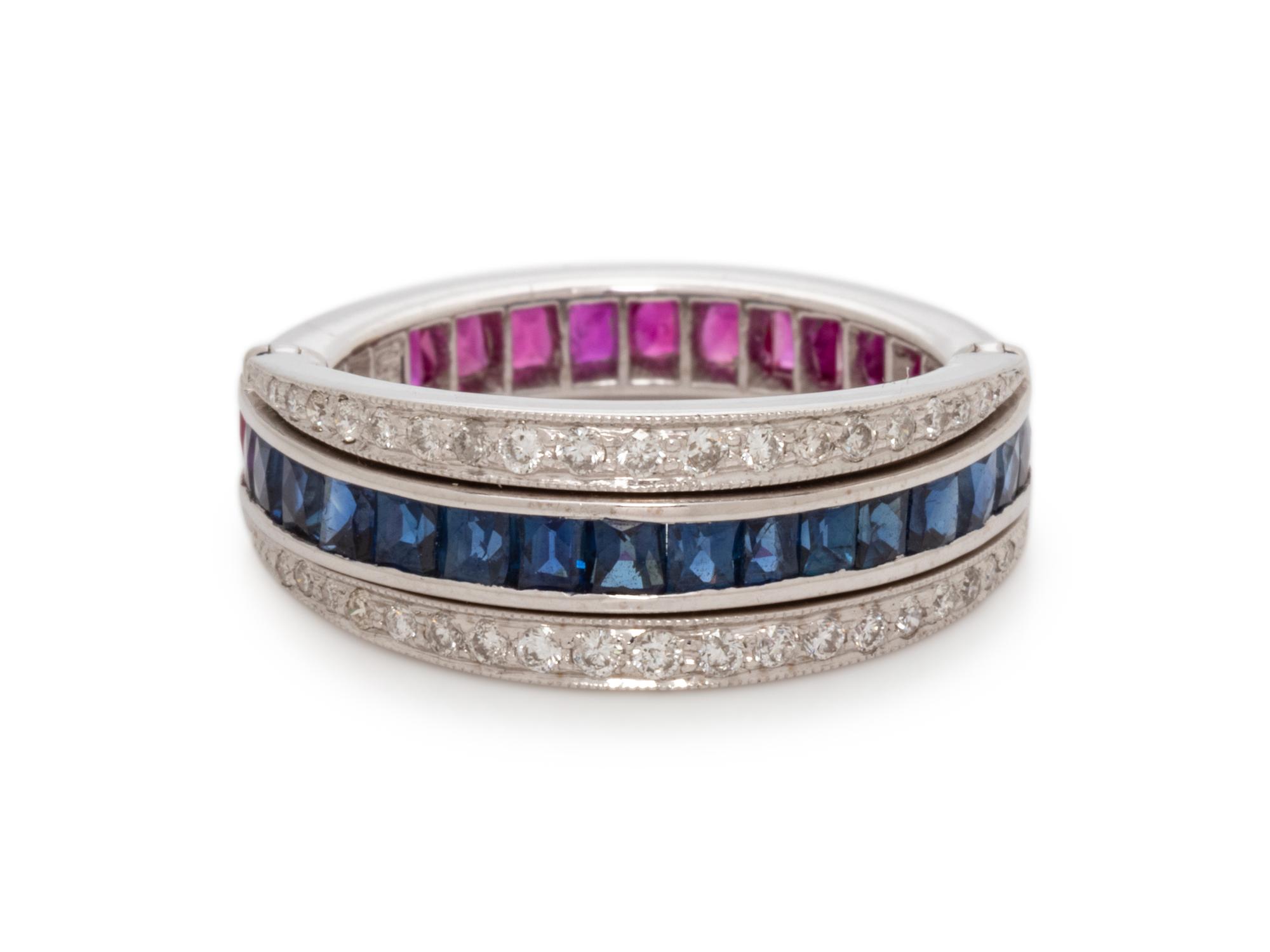 RUBY, SAPPHIRE AND DIAMOND FLIP RING