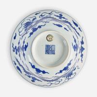 A Chinese blue and white porcelain "Dragons" ogee bowl 青花龙纹折腰盌 Qianlong six-character seal mark and of the period ????? ? ??