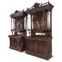 A Pair of French Renaissance Revival Walnut Serving Cabinets