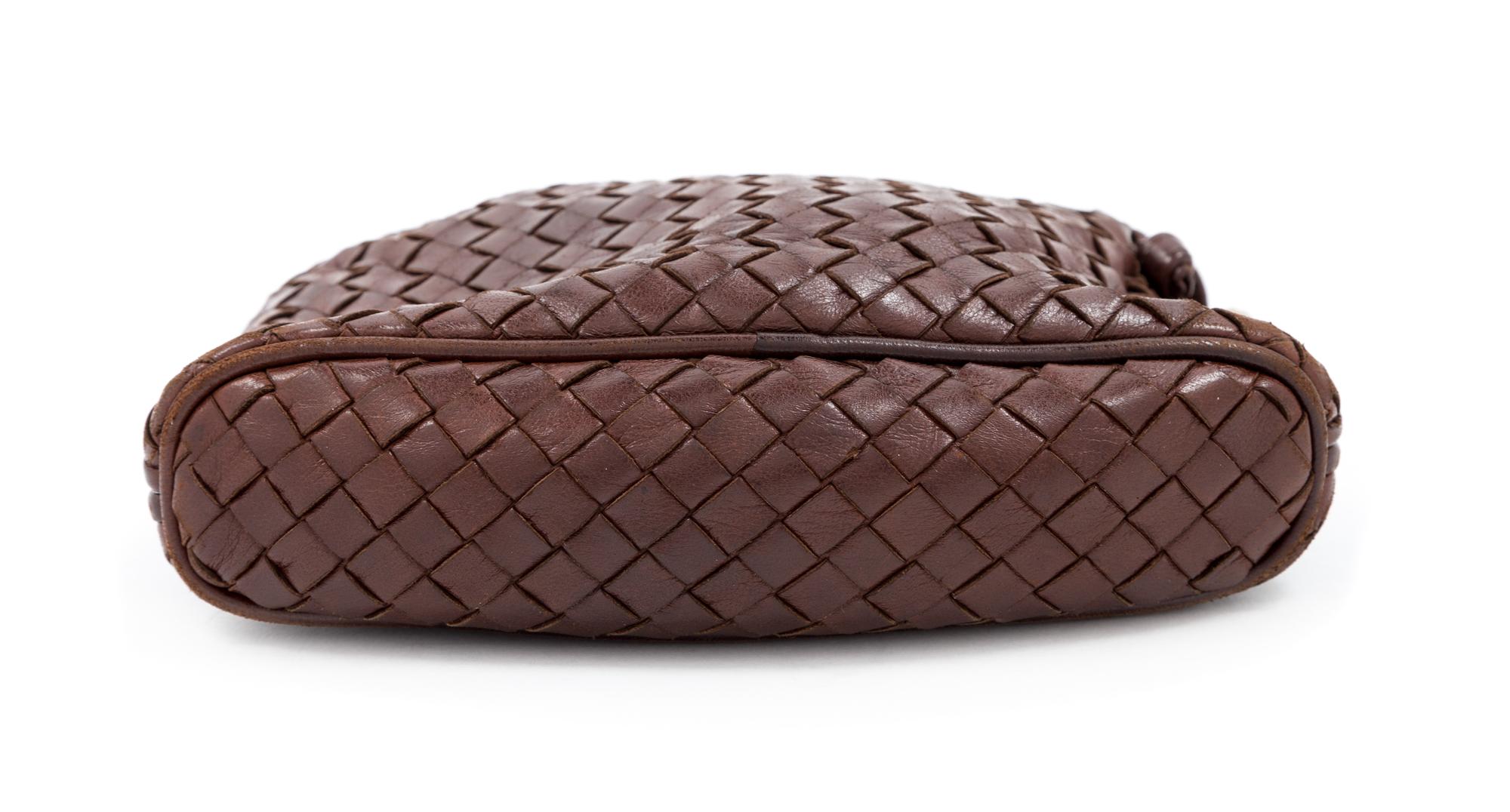 A Bottega Veneta Brown Intrecciato Small Shoulder Bag, 6" H x 8.25" W x 2" D; Strap drop: 10".