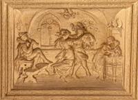 A Three-Panel Gilt Decorated Cast Iron Fireback