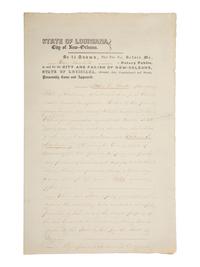 [ENSLAVEMENT & ABOLITION]. Partly printed document recording the sale of a named enslaved female subject from Georgia to William P. Montgomery of Mississippi. New Orleans, LA, 18 February 1856.