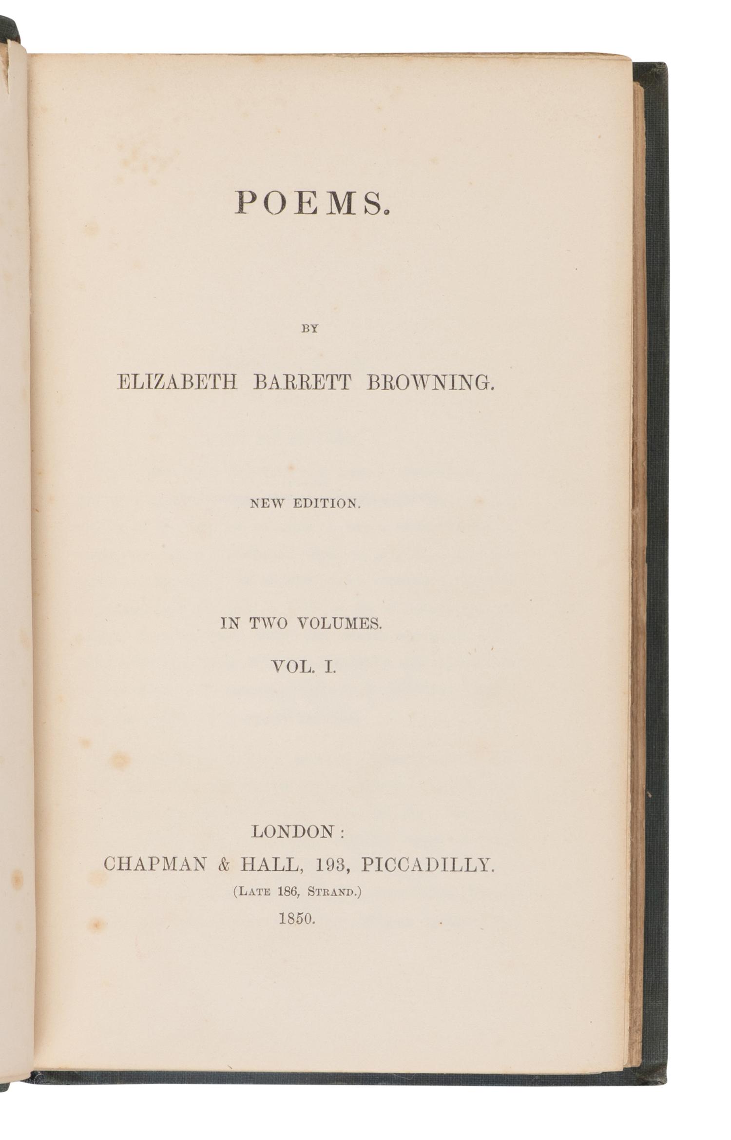 BROWNING, Elizabeth Barrett (1806-1861). Poems . London: Chapman & Hall, 1850.