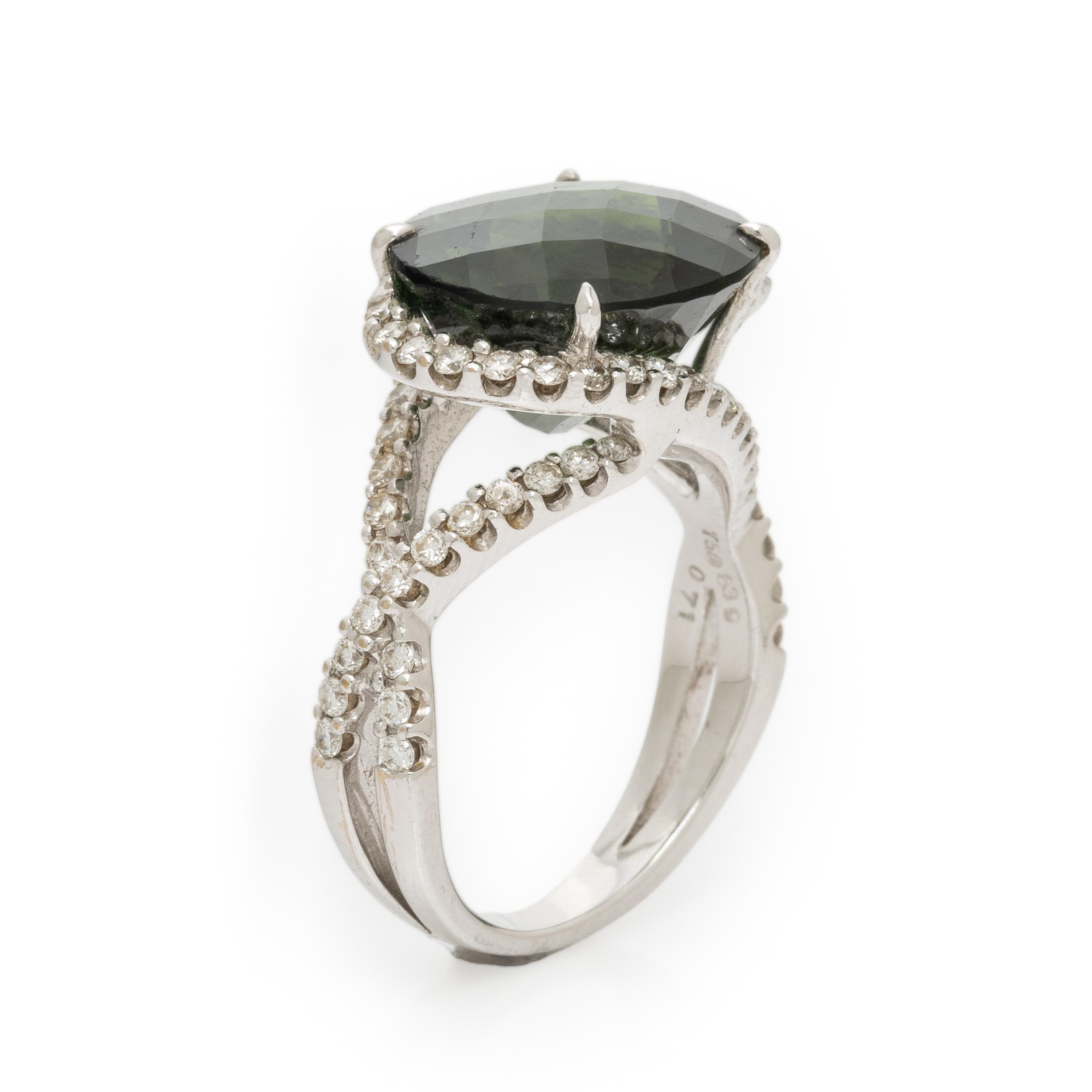 Green Tourmaline, Diamond, and White Gold Ring