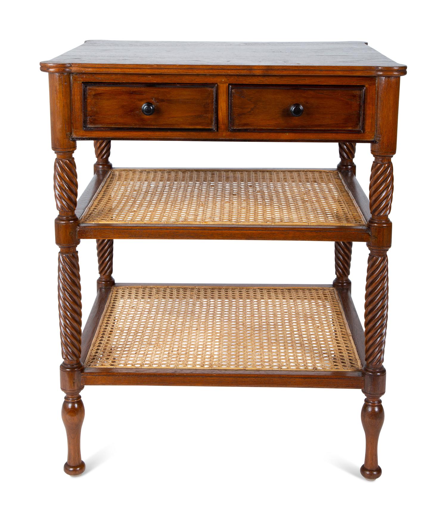 A Pair of Plantation Style Teak Open Armchairs and a Two-Tier Side Table — 20TH CENTURY