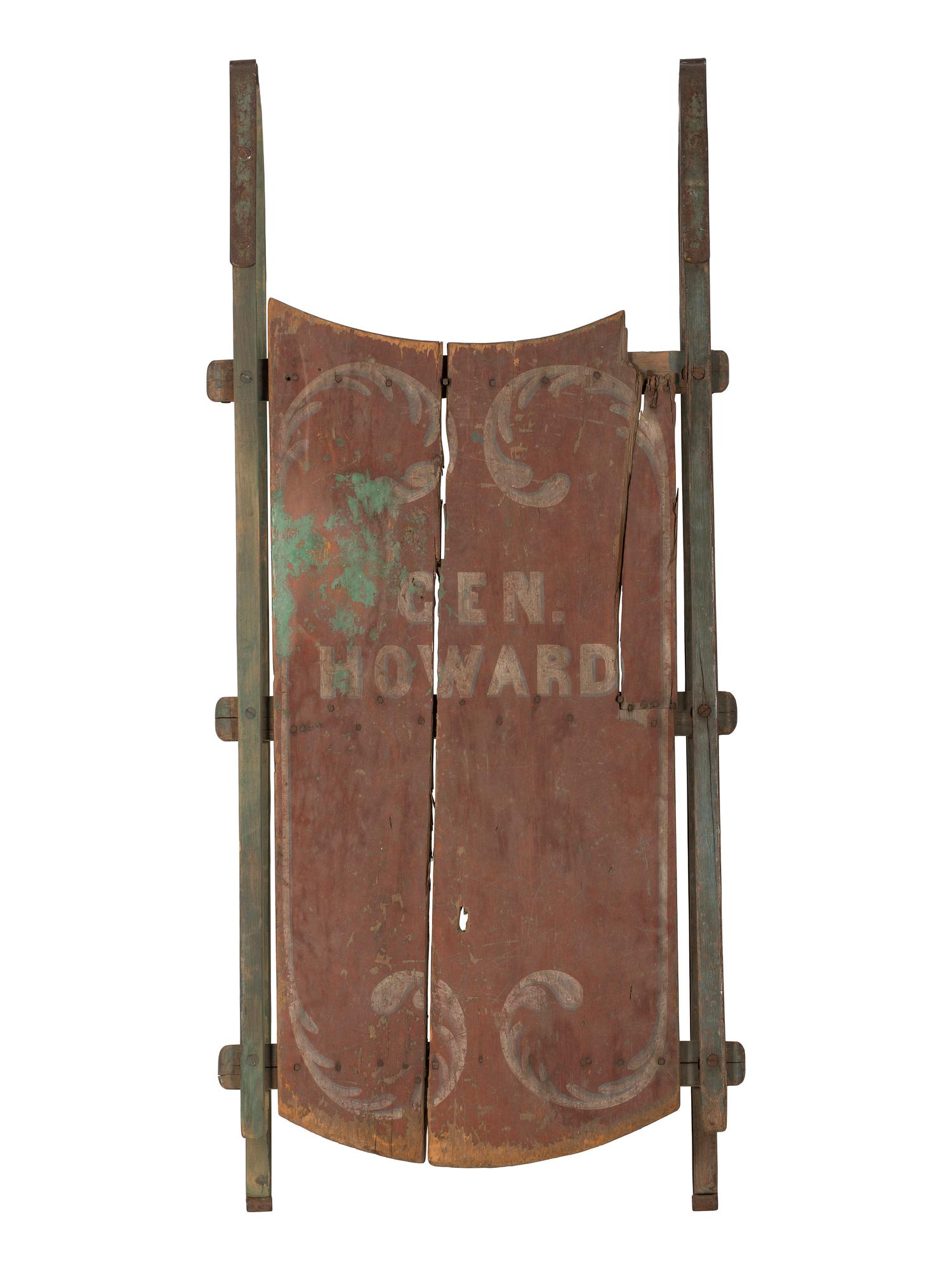 A Paint Decorated Wooden Sled