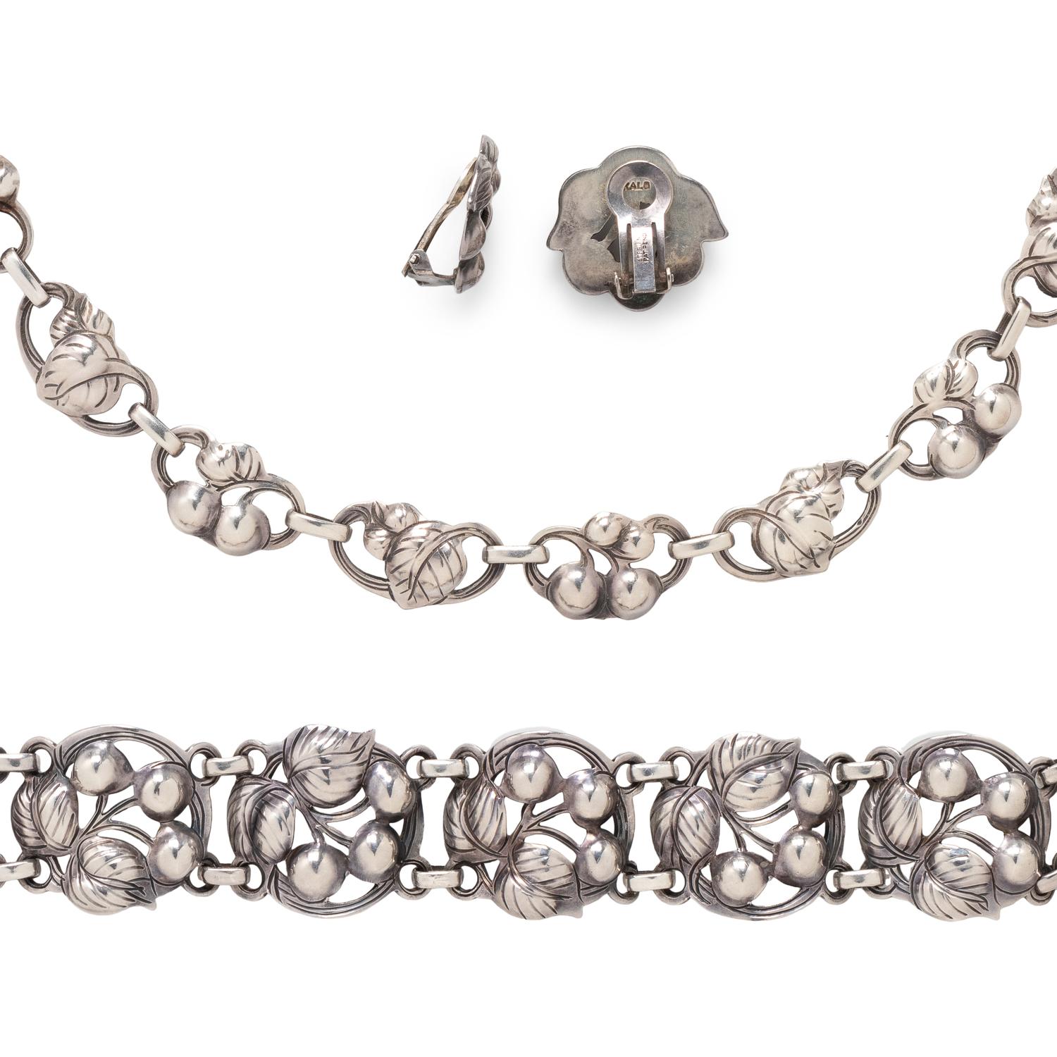 KALO, ARTS & CRAFTS, STERLING SILVER 'PUFFY CHERRIES' SET