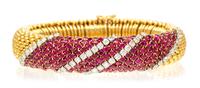 A Vintage 18 Karat Yellow Gold, Ruby and Diamond Bracelet, 56.80 dwts.