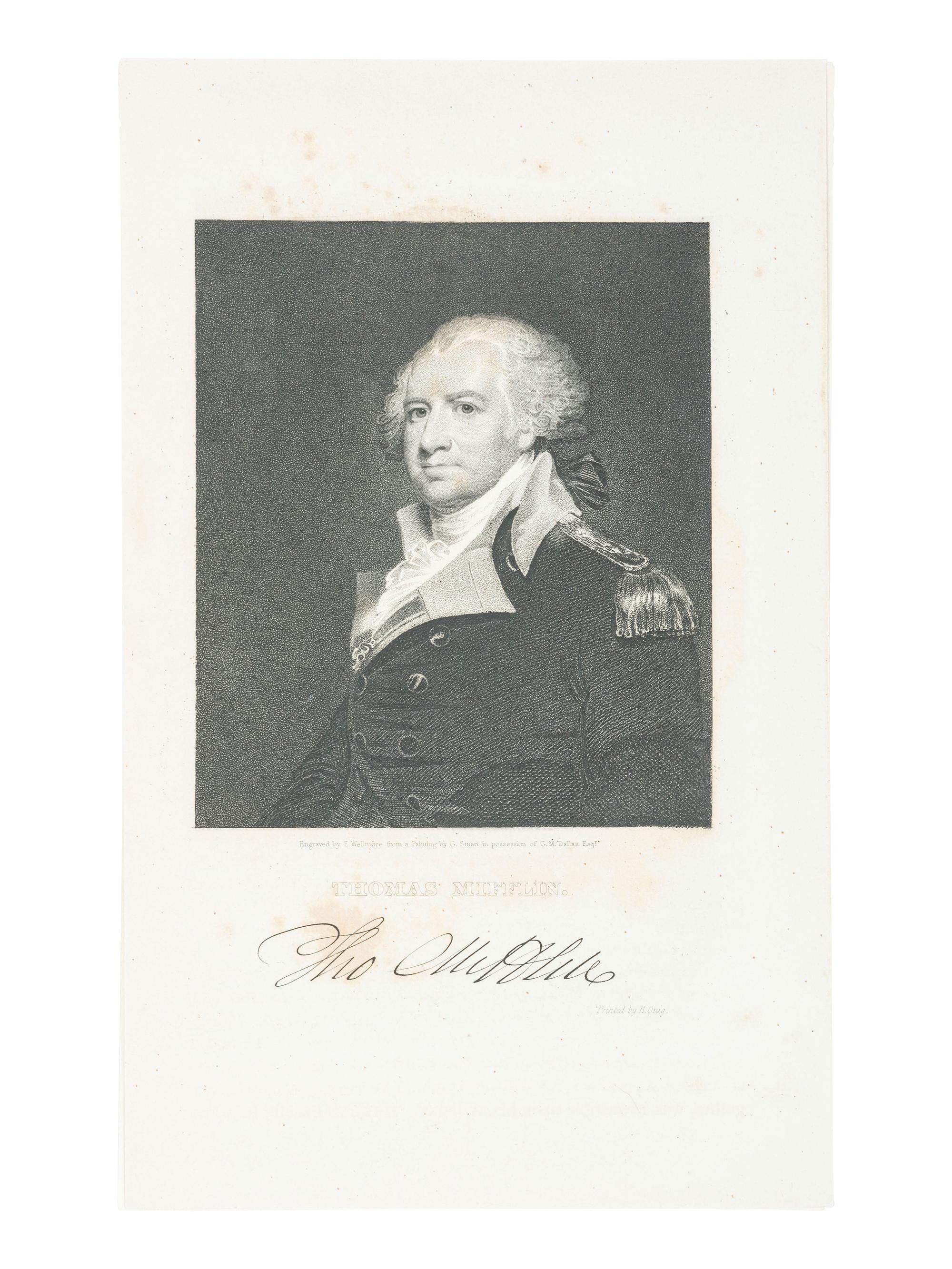 MIFFLIN, Thomas (1744-1800). Land grant signed ("Thos. Mifflin"), as Governor of Pennsylvania.