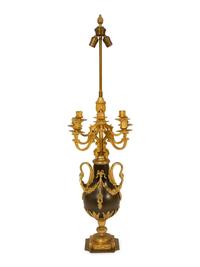 A French Empire Style Bronze and Gilt Bronze Table Lamp with Six Candle Arms — 20TH CENTURY