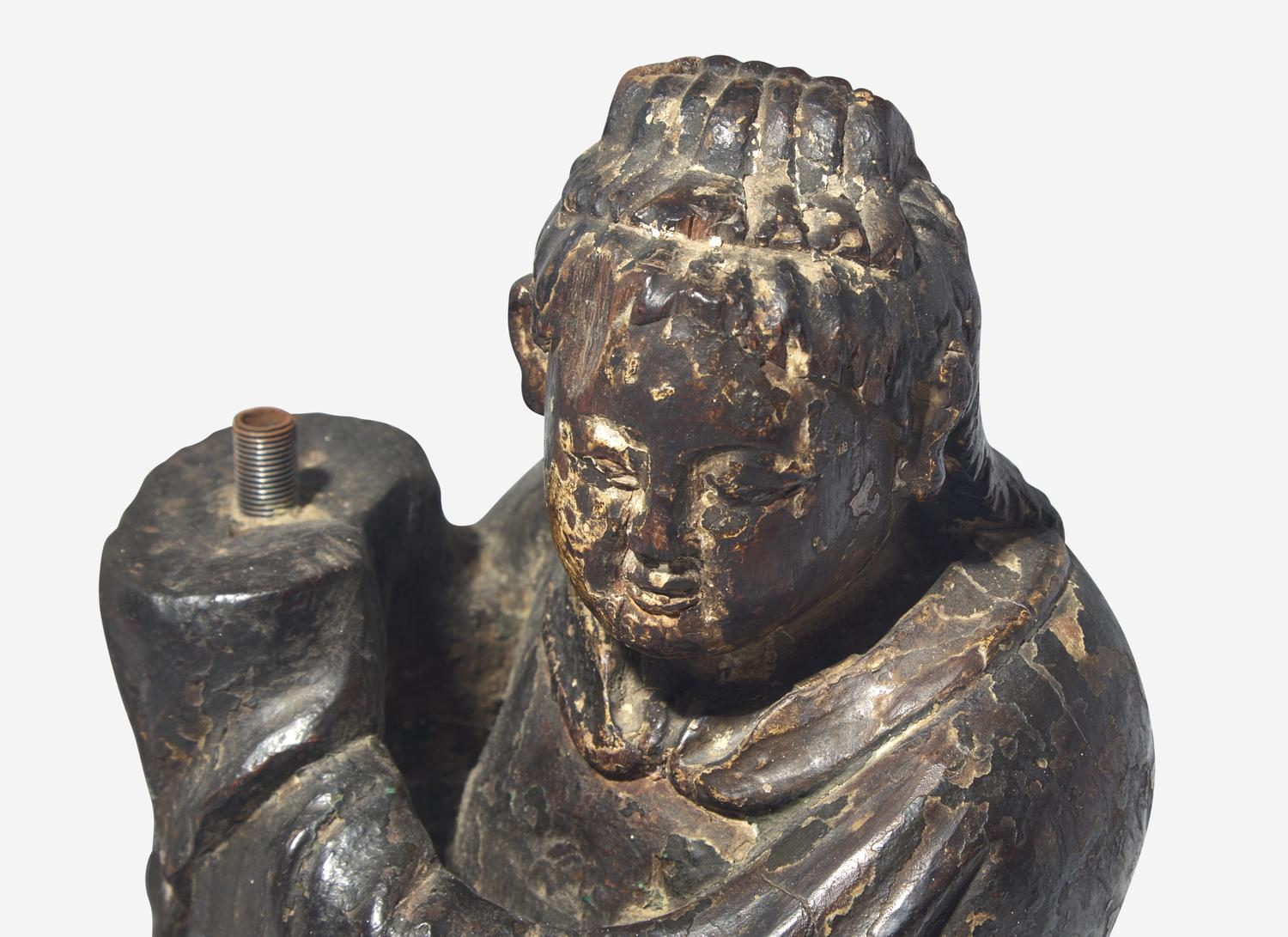 A Pair of Chinese Carved Wood Figural Candleholders