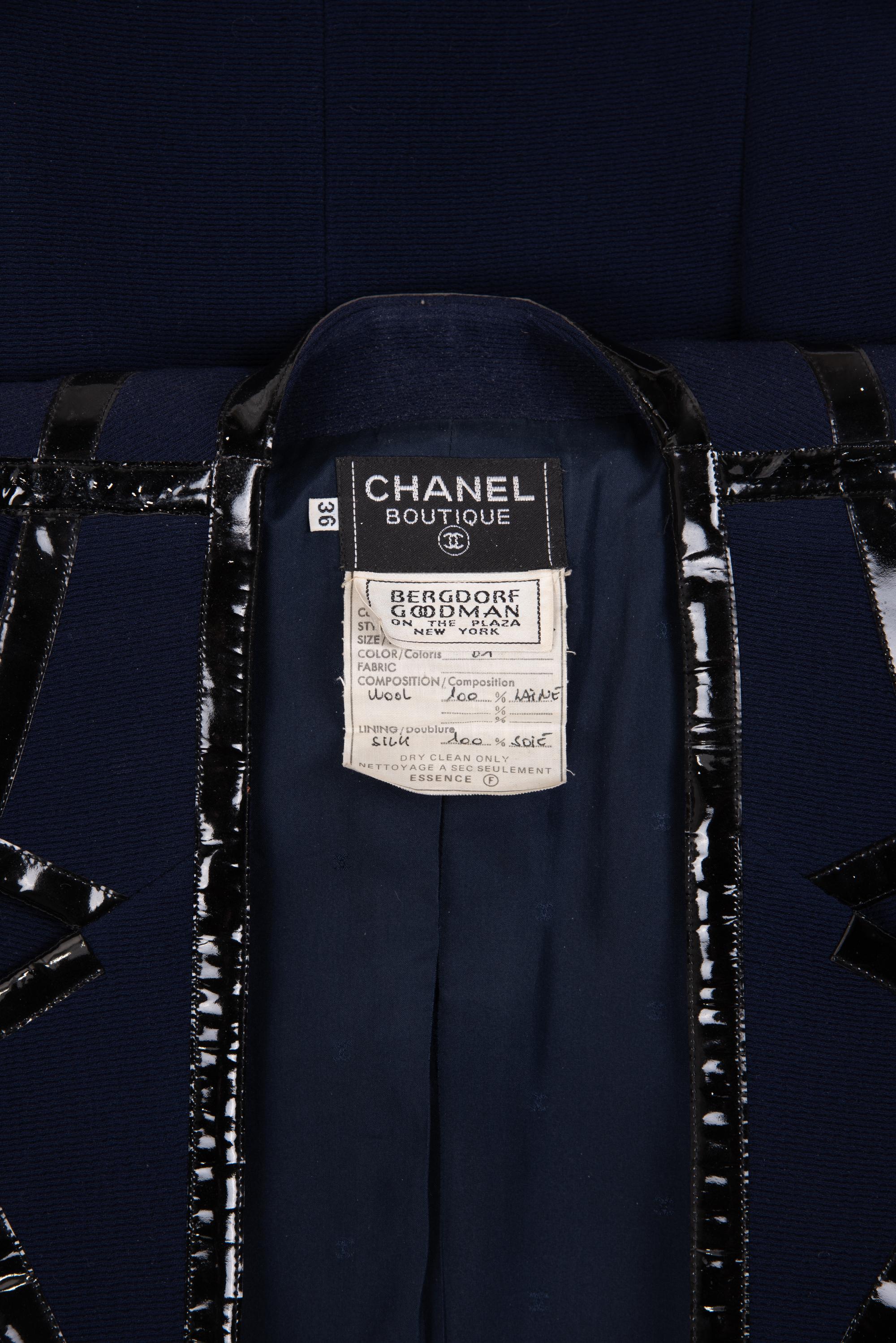 Chanel Jacket Dress with Patent Leather Trim, 1990s