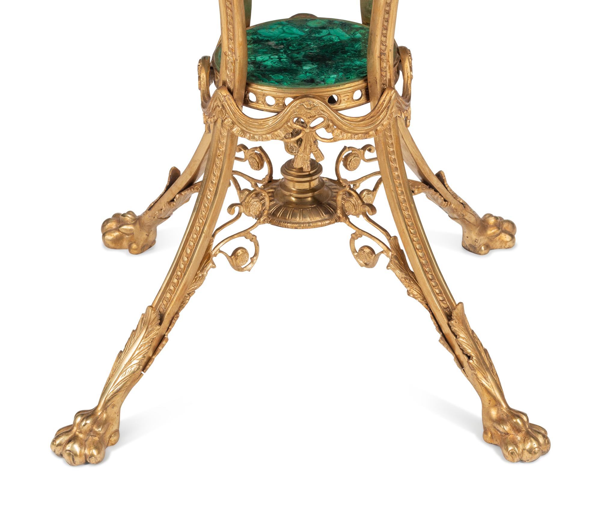 A Louis XVI Style Gilt Bronze, Malachite and Specimen Marble Guéridon