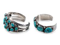 Pair of Navajo Silver and Turquoise Cuff Bracelets