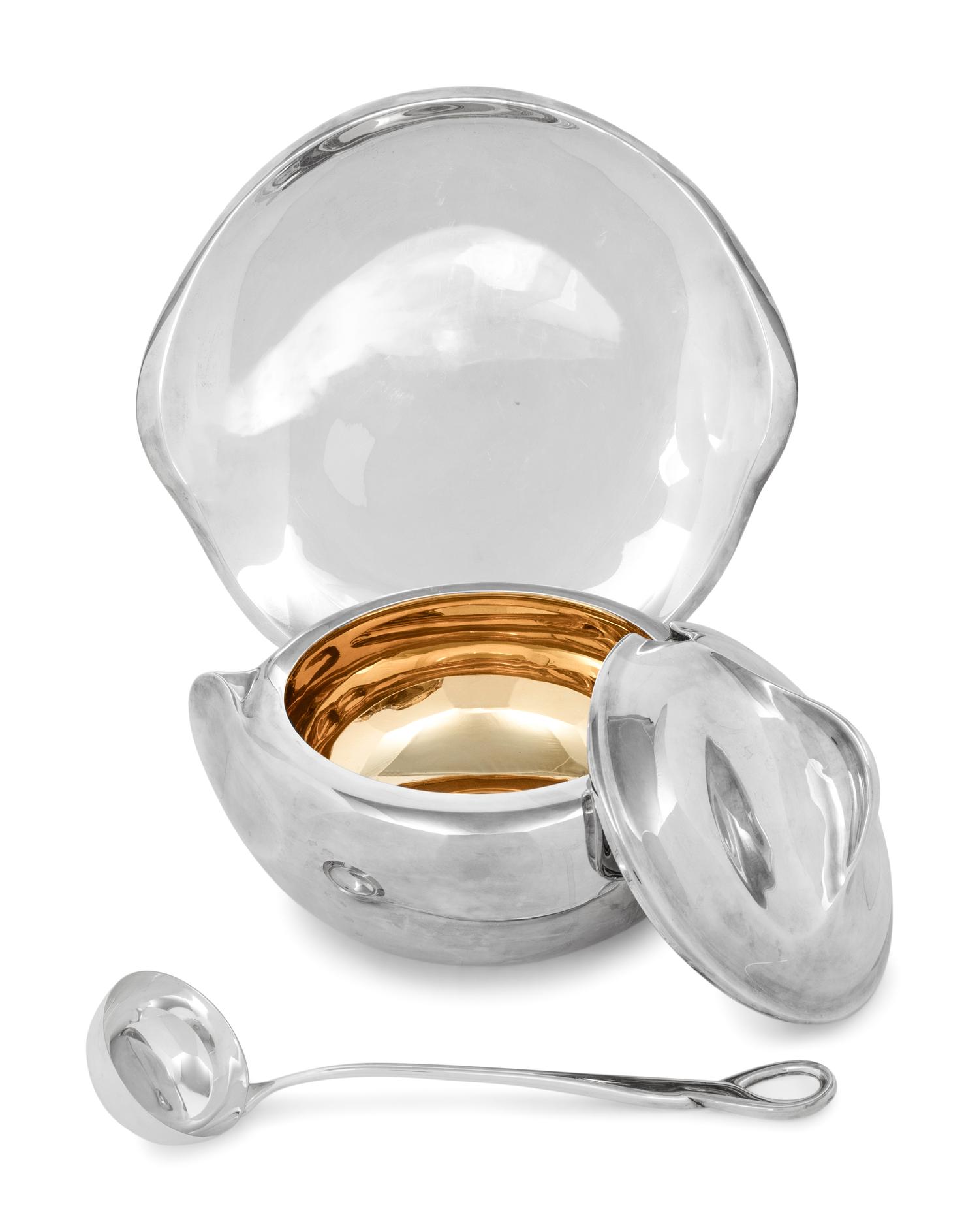 An Elsa Peretti for Tiffany and Co. Italian Silver Thumbprint Tureen, Ladle and Underplate