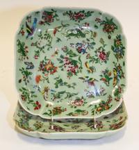 A Pair of Famille Rose Porcelain Plates Length of each 9 3/4 x width 9 3/4 inches.