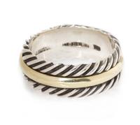 A Sterling Silver and 14 Karat Yellow Gold 'Cable' Ring, David Yurman, 5.30 dwts.