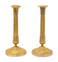 A Pair of Empire Style Gilt Bronze Candlesticks