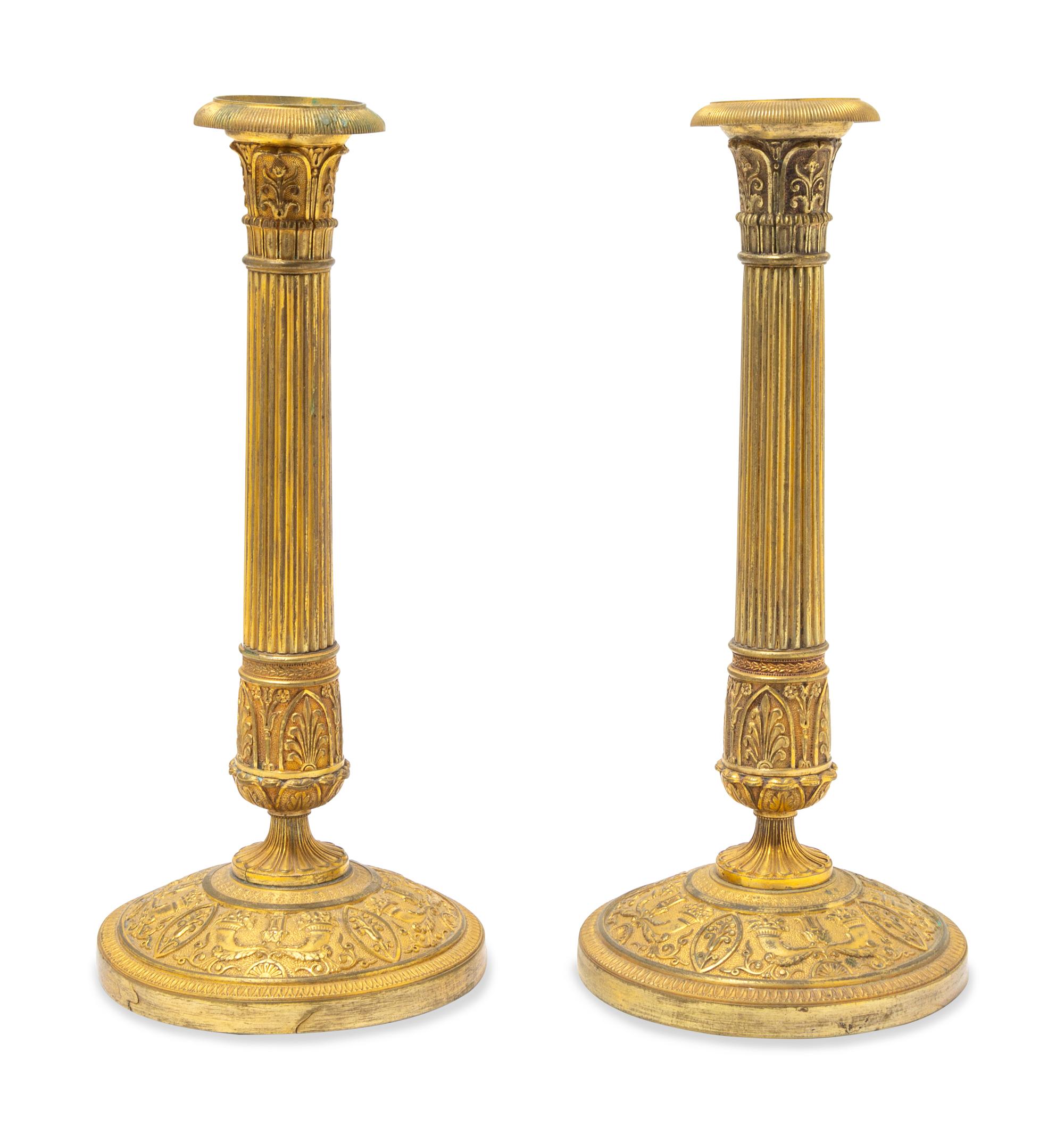 A Pair of Empire Style Gilt Bronze Candlesticks