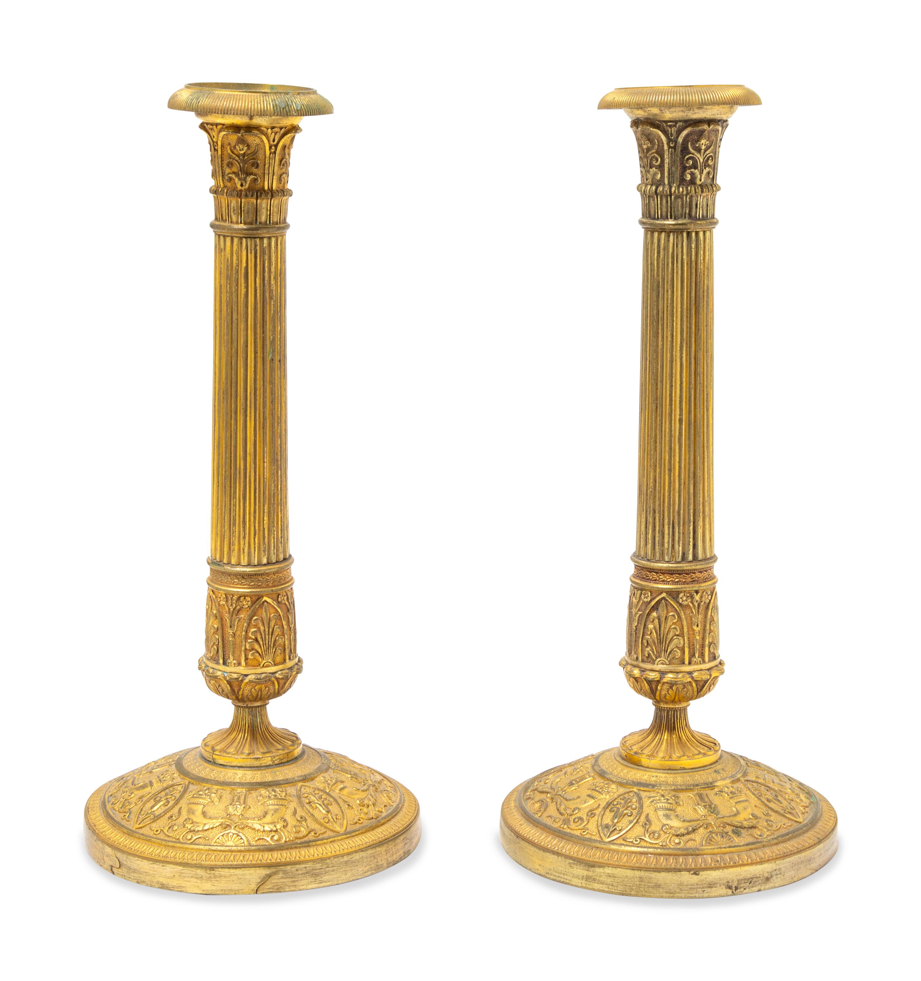 A Pair of Empire Style Gilt Bronze Candlesticks