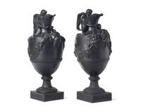 A Pair of Wedgwood Black Basalt Figural Ewers