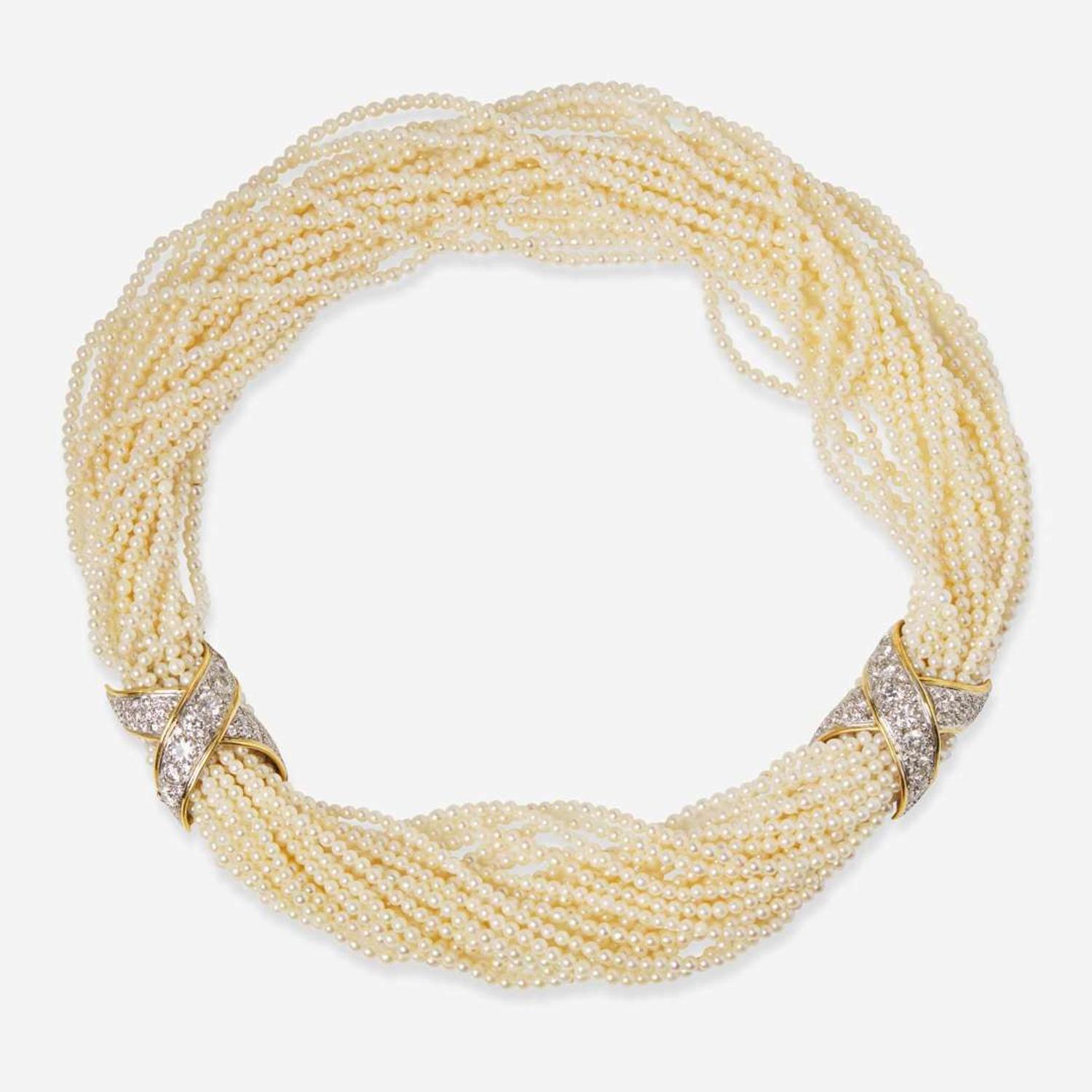A 14K Gold Boris LeBeau Pearl Torsade with Diamonds Boris LeBeau