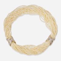 A 14K Gold Boris LeBeau Pearl Torsade with Diamonds Boris LeBeau