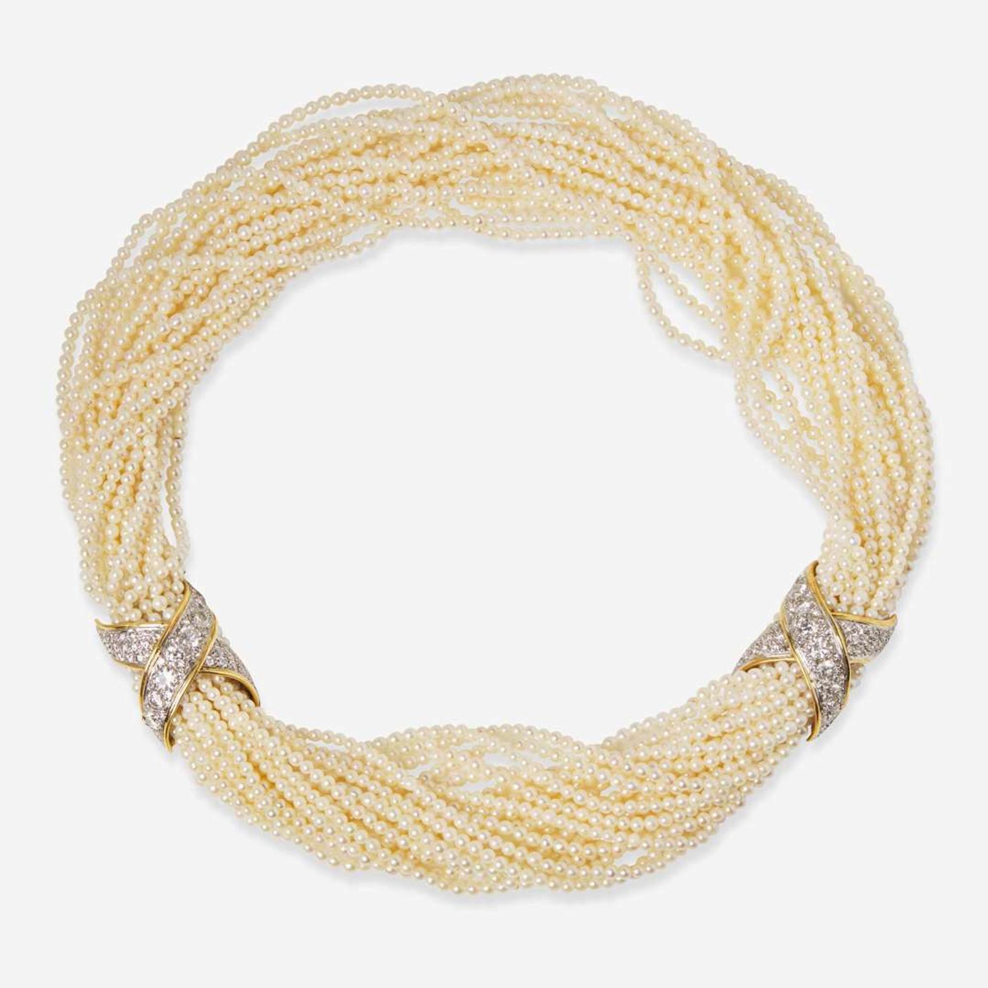 A 14K Gold Boris LeBeau Pearl Torsade with Diamonds Boris LeBeau