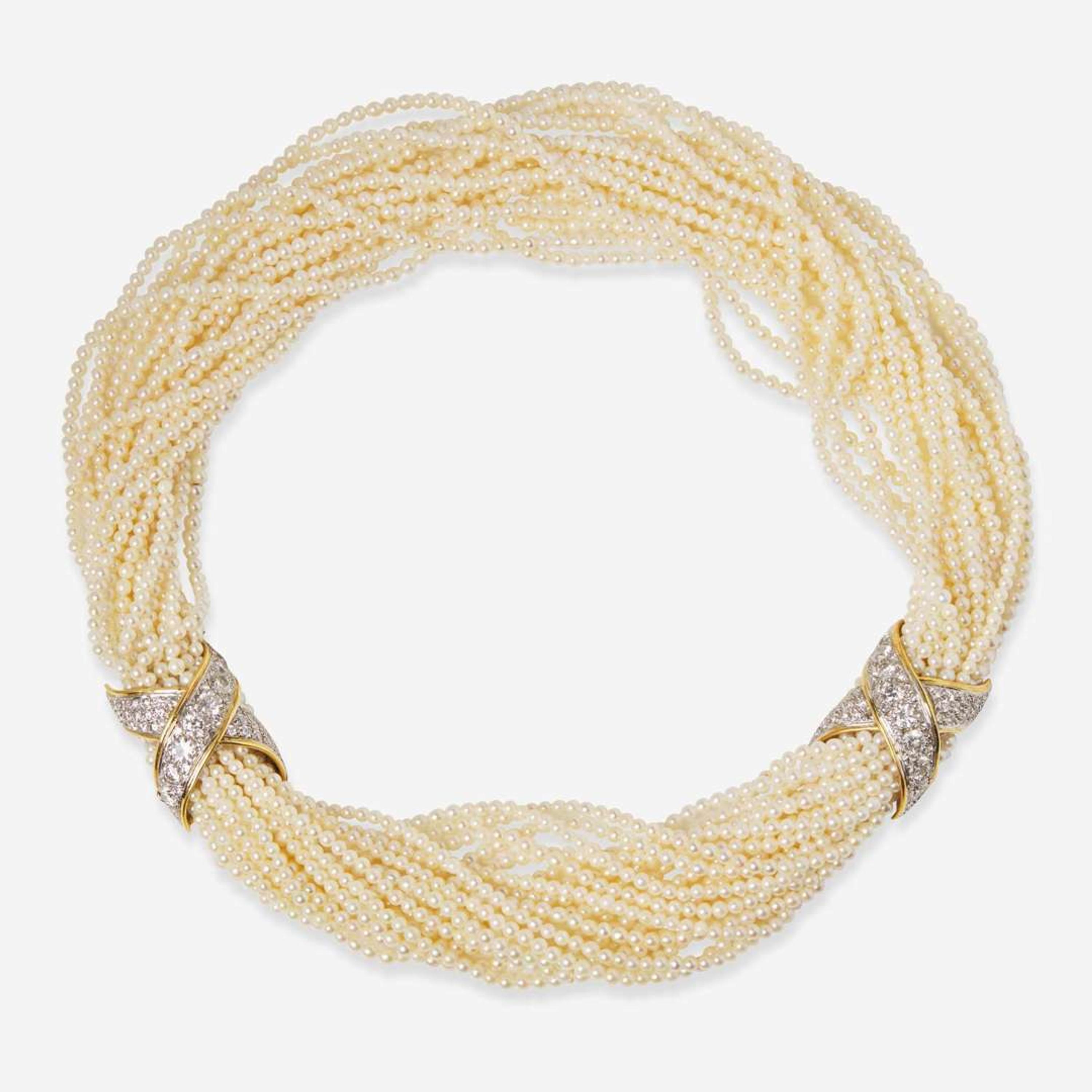 A 14K Gold Boris LeBeau Pearl Torsade with Diamonds Boris LeBeau