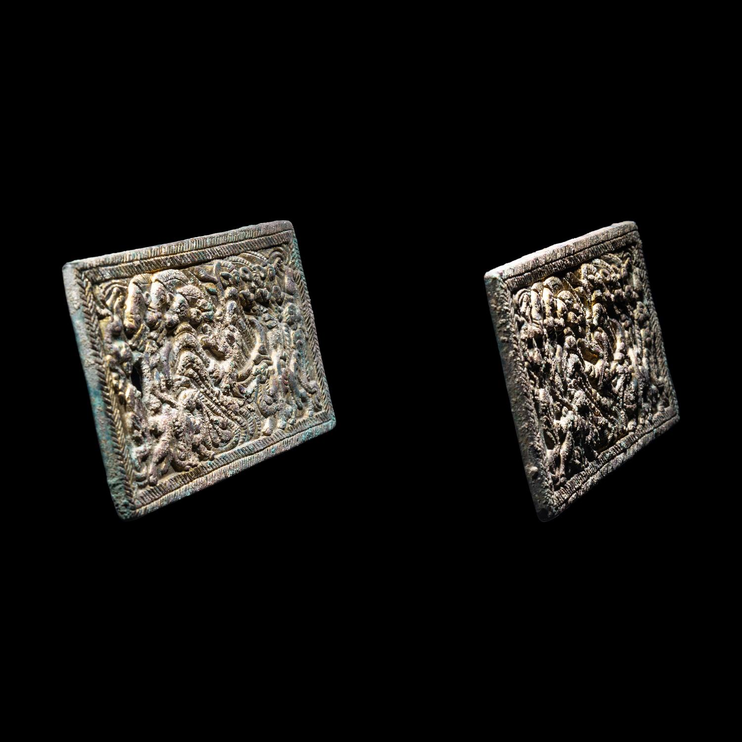 A Pair of Eurasian Gilt-Bronze Plaques