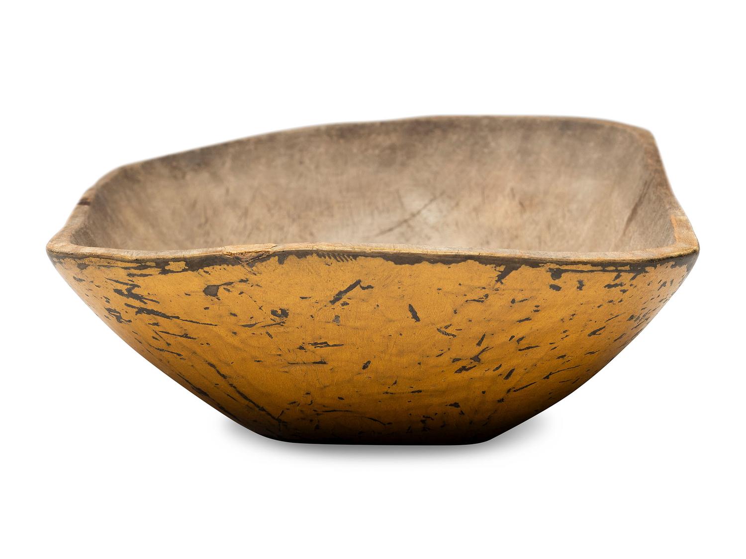 A Rare Yellow Paint Decorated Wooden Bowl