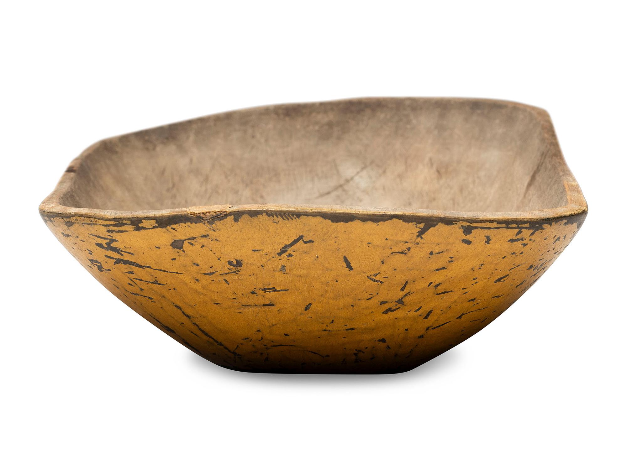 A Rare Yellow Paint Decorated Wooden Bowl