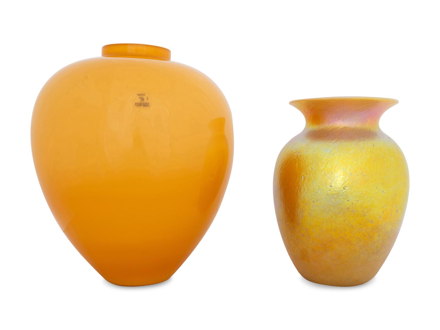 A Large Vetri Murano Glass Vase and a Lundberg Studios Glass Vase